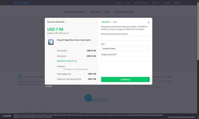 iBoysoft Data Recovery checkout page showing iBoysoft Data Recovery coupon code box | Screenshot taken by SimplyCodes community member on May 5, 2025
