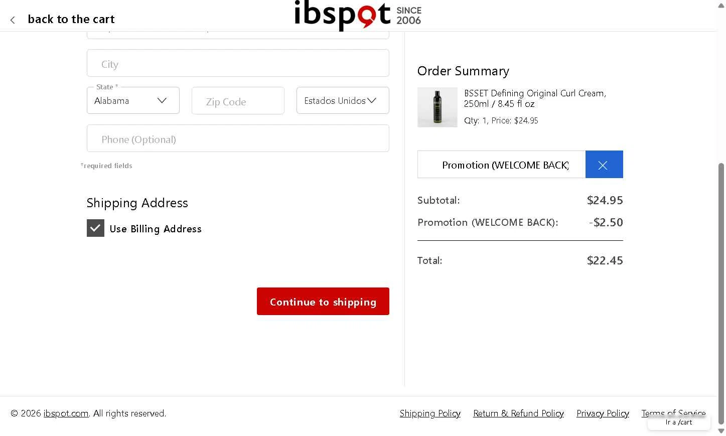 Ibspot checkout page showing Ibspot coupon code box | Screenshot taken by SimplyCodes community member on Jan 7, 2026
