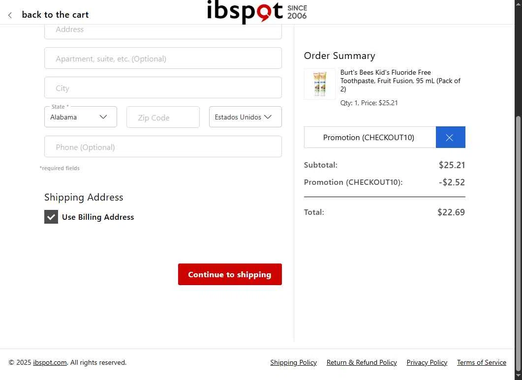 Ibspot checkout page showing Ibspot coupon code box | Screenshot taken by SimplyCodes community member on Nov 20, 2025
