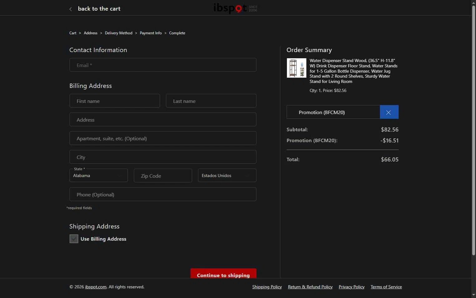 Ibspot checkout page showing Ibspot coupon code box | Screenshot taken by SimplyCodes community member on Jan 27, 2026