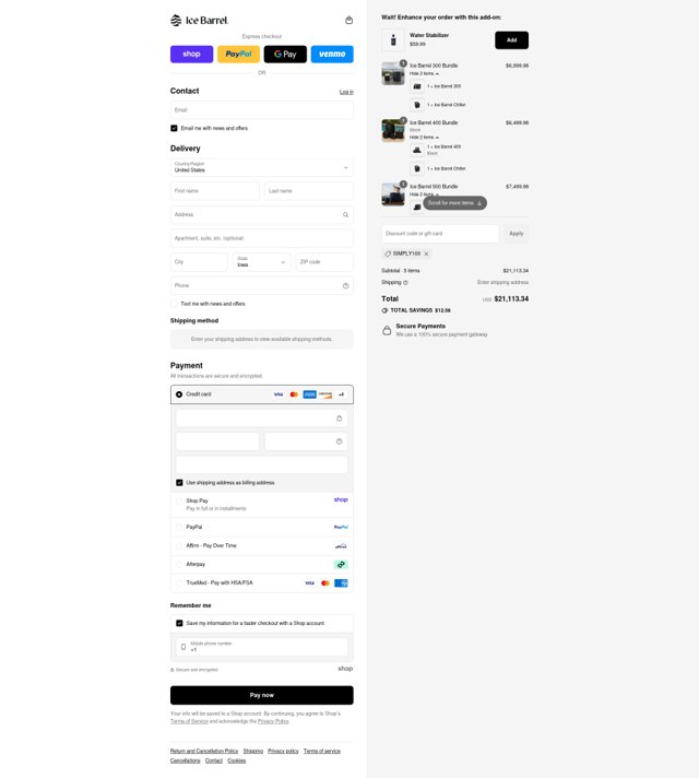Ice Barrel checkout page showing Ice Barrel promo code box | Screenshot taken by SimplyCodes community member on Aug 29, 2025