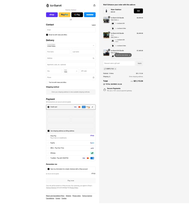 Ice Barrel checkout page showing Ice Barrel promo code box | Screenshot taken by SimplyCodes community member on Sep 6, 2025