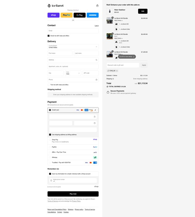 Ice Barrel checkout page showing Ice Barrel promo code box | Screenshot taken by SimplyCodes community member on Aug 29, 2025