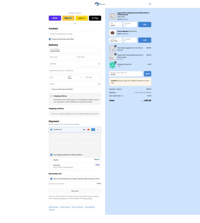 Ice Blankets checkout page showing Ice Blankets promo code box | Screenshot taken by SimplyCodes community member on Sep 15, 2025