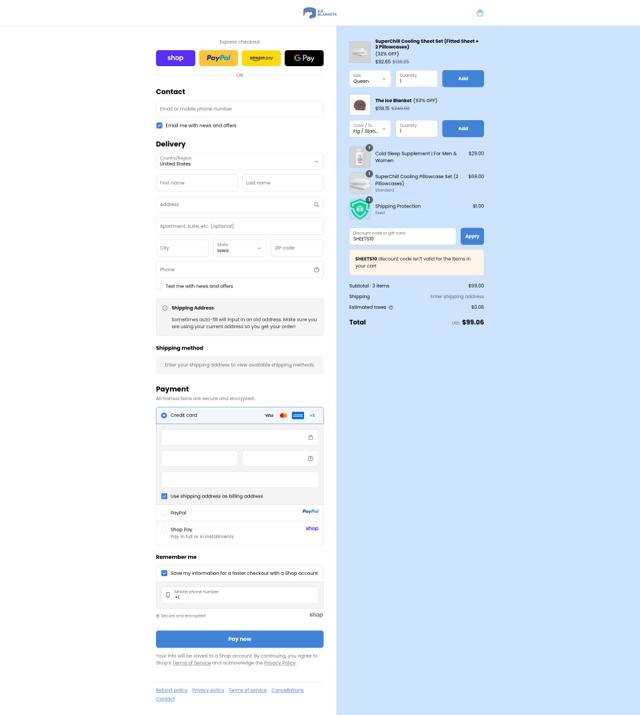 Ice Blankets checkout page showing Ice Blankets promo code box | Screenshot taken by SimplyCodes community member on Sep 10, 2025