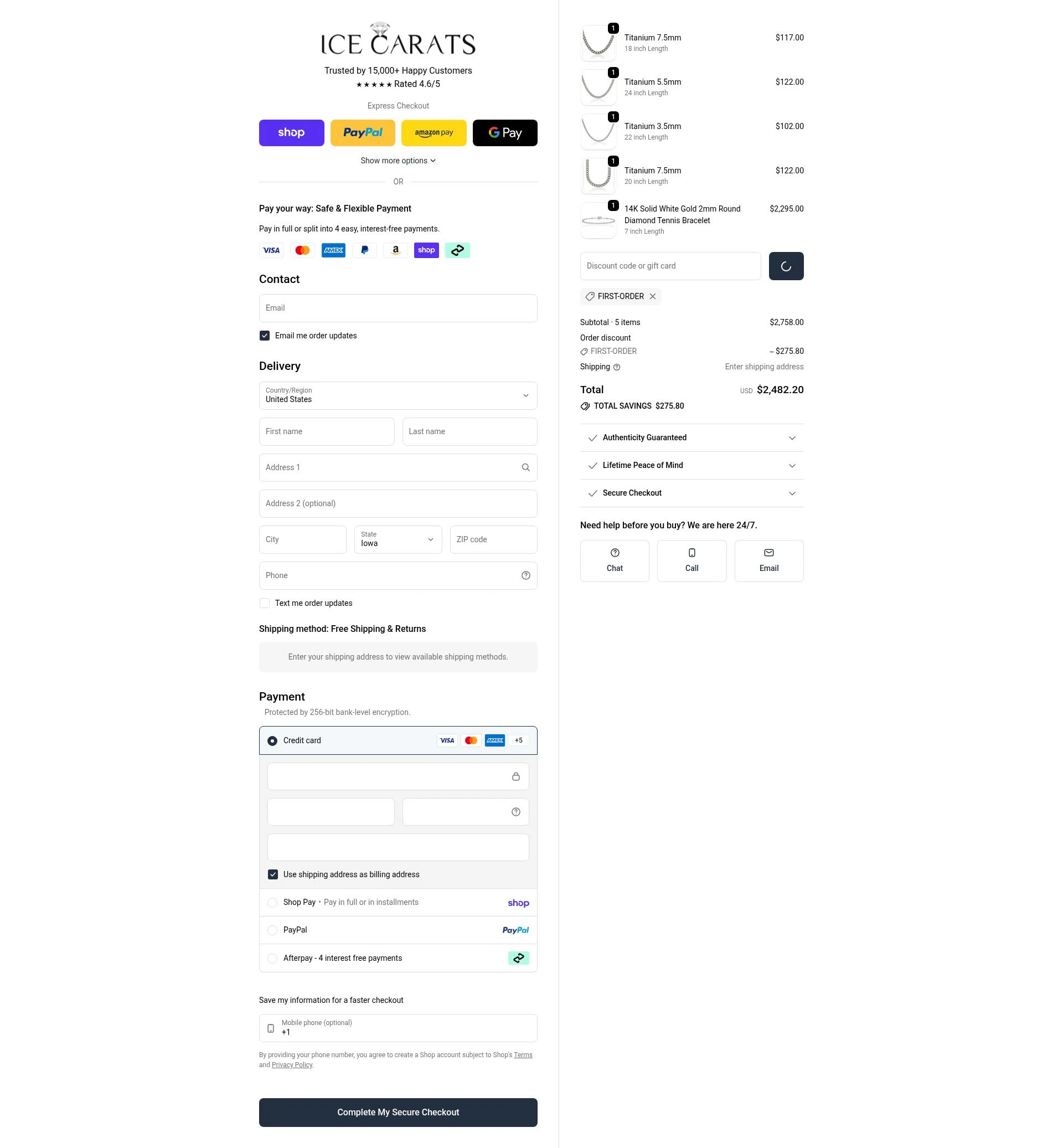 IceCarats checkout page showing IceCarats discount code box | Screenshot taken by SimplyCodes community member on Feb 20, 2026
