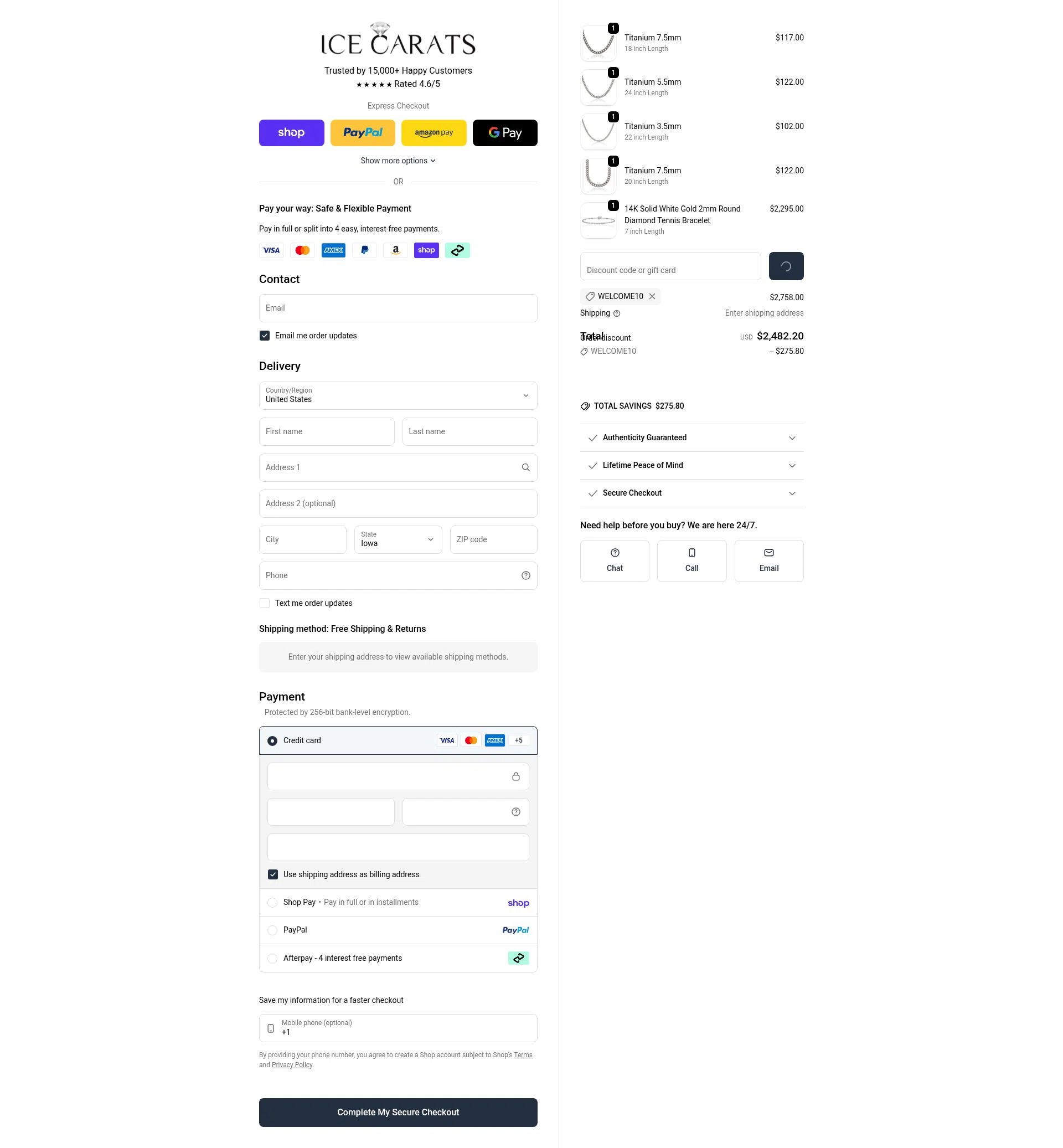 IceCarats checkout page showing IceCarats discount code box | Screenshot taken by SimplyCodes community member on Feb 20, 2026