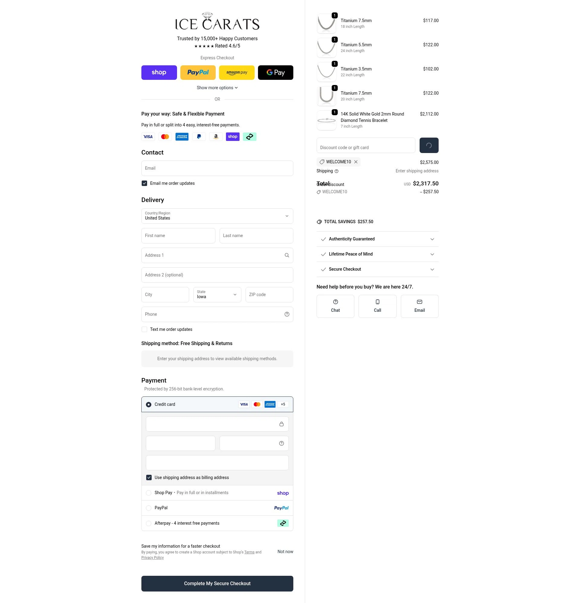 IceCarats checkout page showing IceCarats discount code box | Screenshot taken by SimplyCodes community member on Feb 15, 2026