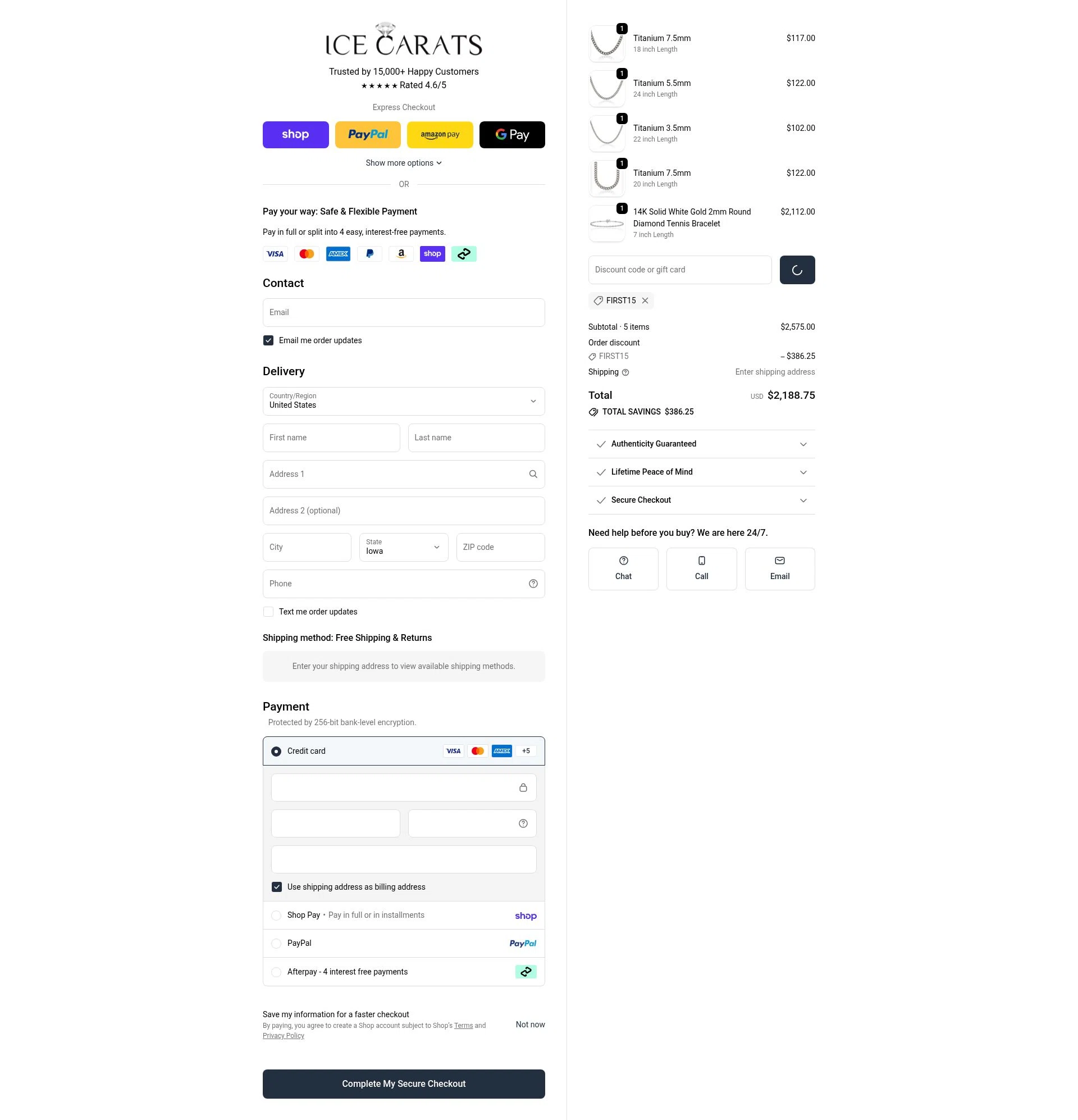 IceCarats checkout page showing IceCarats discount code box | Screenshot taken by SimplyCodes community member on Feb 15, 2026