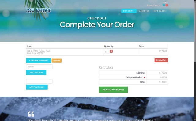 Ice Chips checkout page showing Ice Chips coupon code box | Screenshot taken by SimplyCodes community member on May 7, 2025