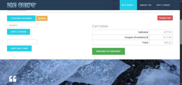 Ice Chips checkout page showing Ice Chips coupon code box | Screenshot taken by SimplyCodes community member on Jul 23, 2025