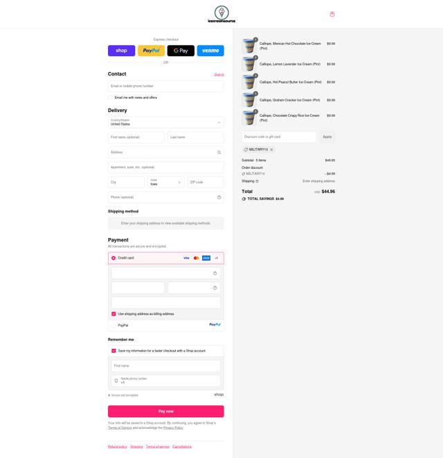icecreamsource checkout page showing icecreamsource promo code box | Screenshot taken by SimplyCodes community member on Sep 17, 2025