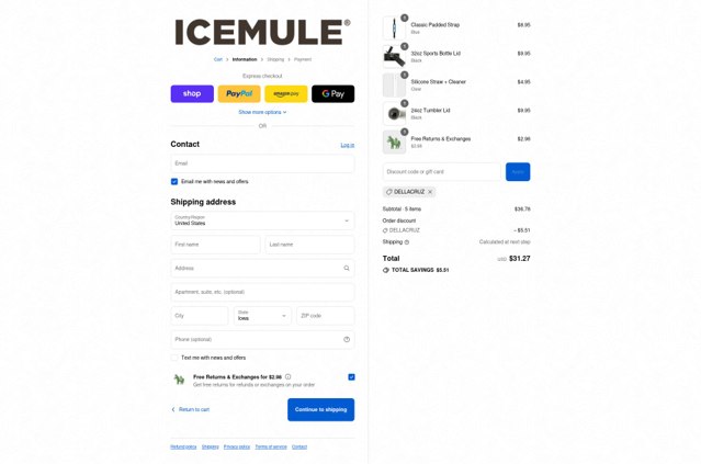 ICEMULE Coolers checkout page showing ICEMULE Coolers promo code box | Screenshot taken by SimplyCodes community member on Sep 3, 2025