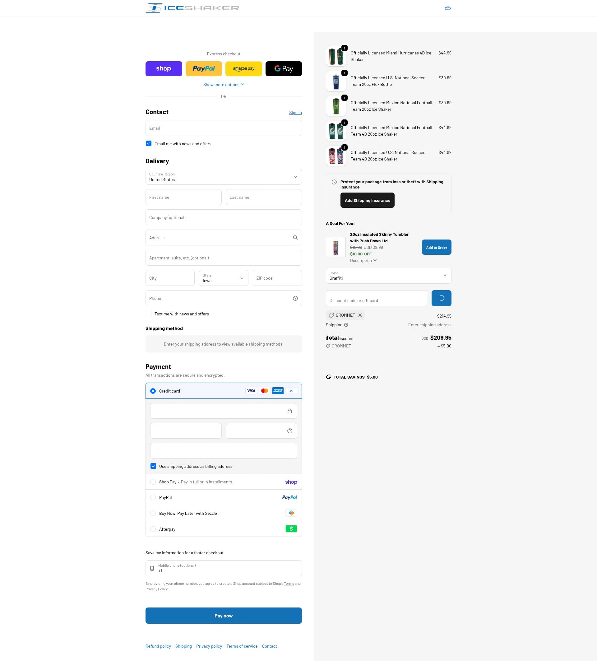 Ice Shaker checkout page showing Ice Shaker discount code box | Screenshot taken by SimplyCodes community member on Feb 7, 2026