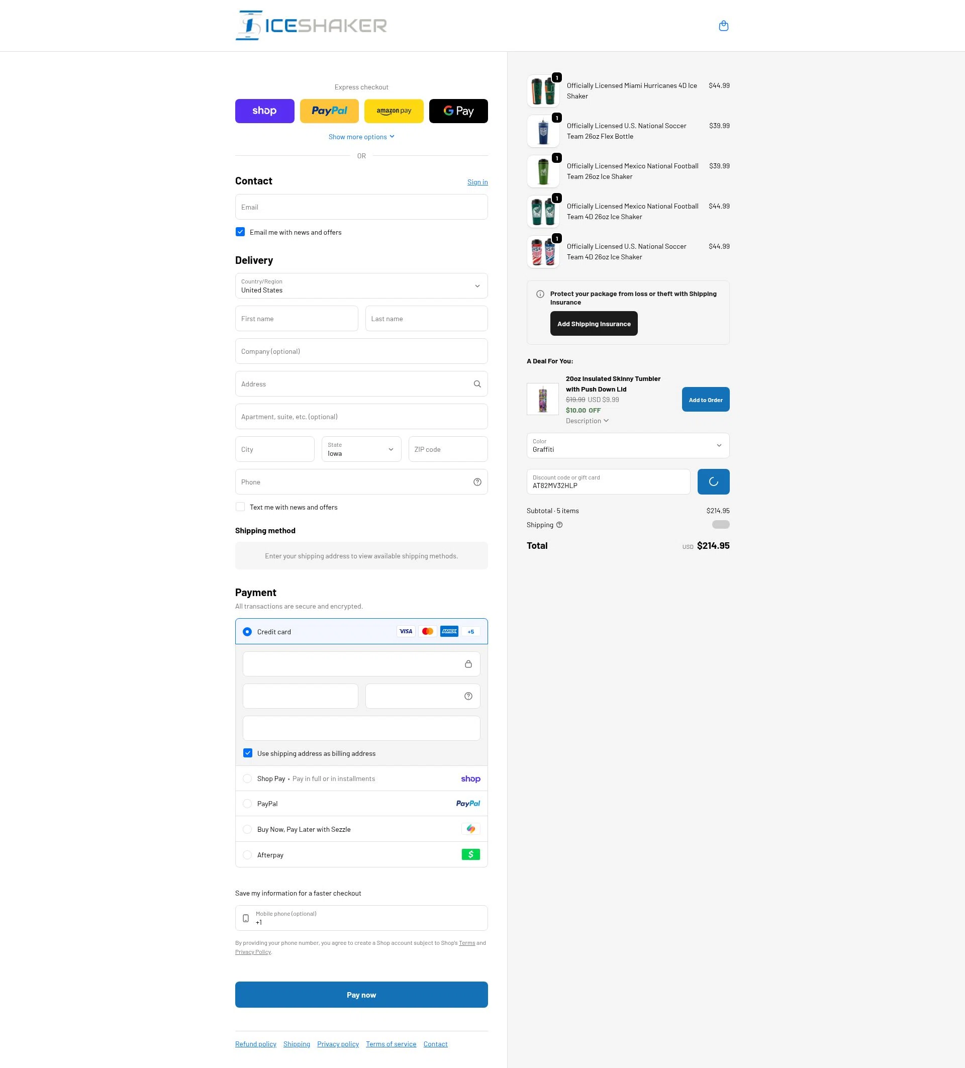 Ice Shaker checkout page showing Ice Shaker discount code box | Screenshot taken by SimplyCodes community member on Feb 7, 2026