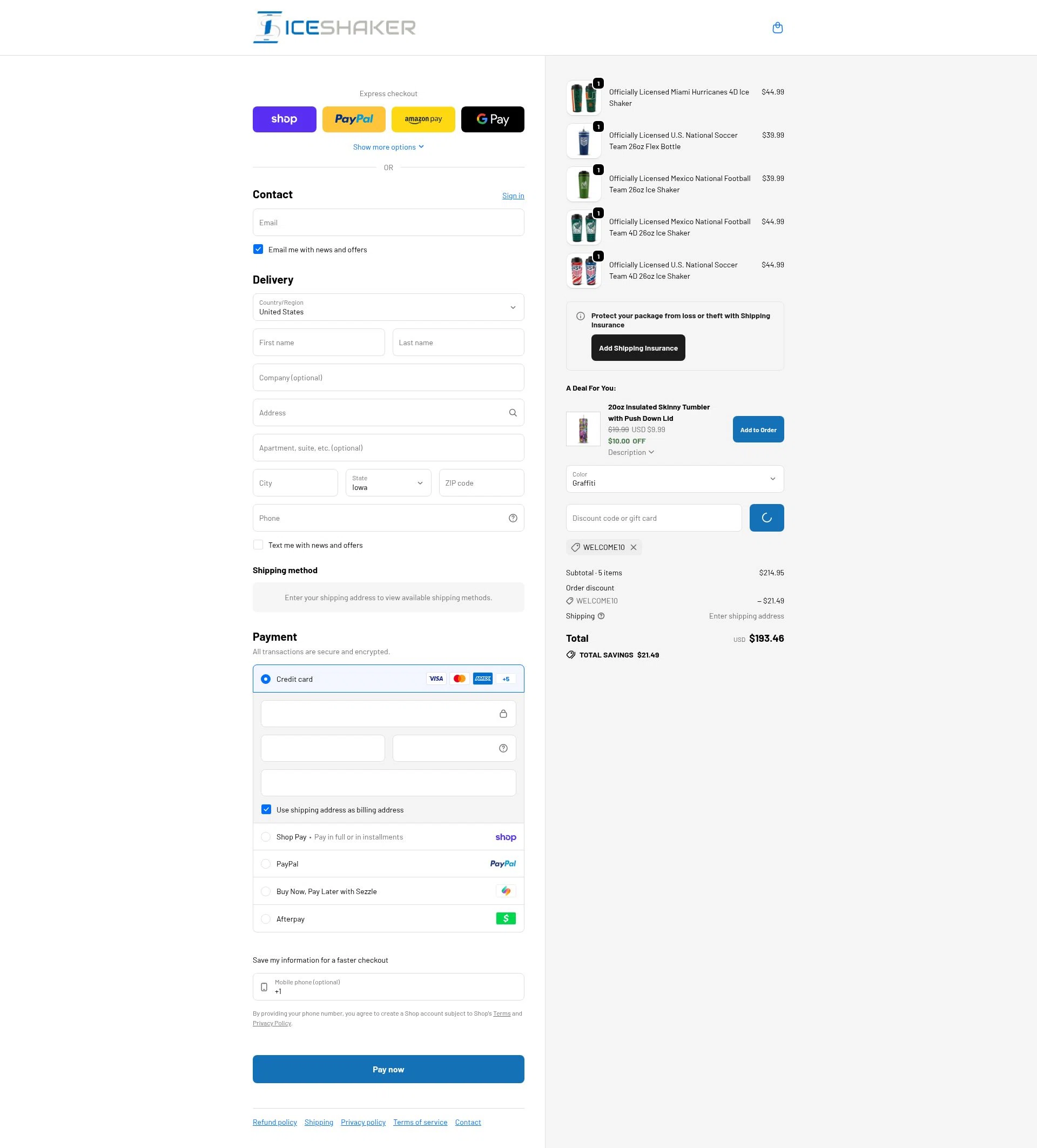 Ice Shaker checkout page showing Ice Shaker discount code box | Screenshot taken by SimplyCodes community member on Feb 7, 2026