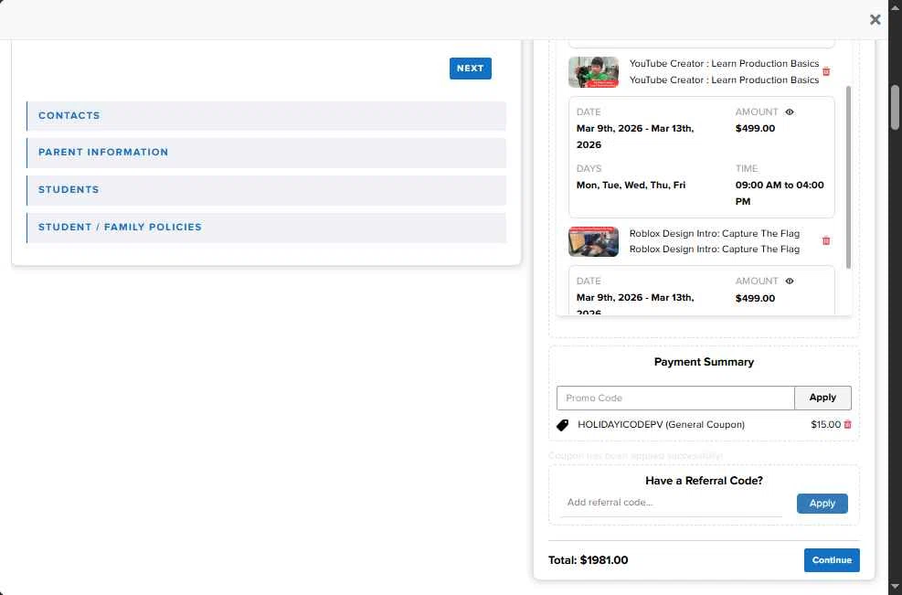 iCodeSchool checkout page showing iCodeSchool promo code box | Screenshot taken by SimplyCodes community member on Dec 31, 2025