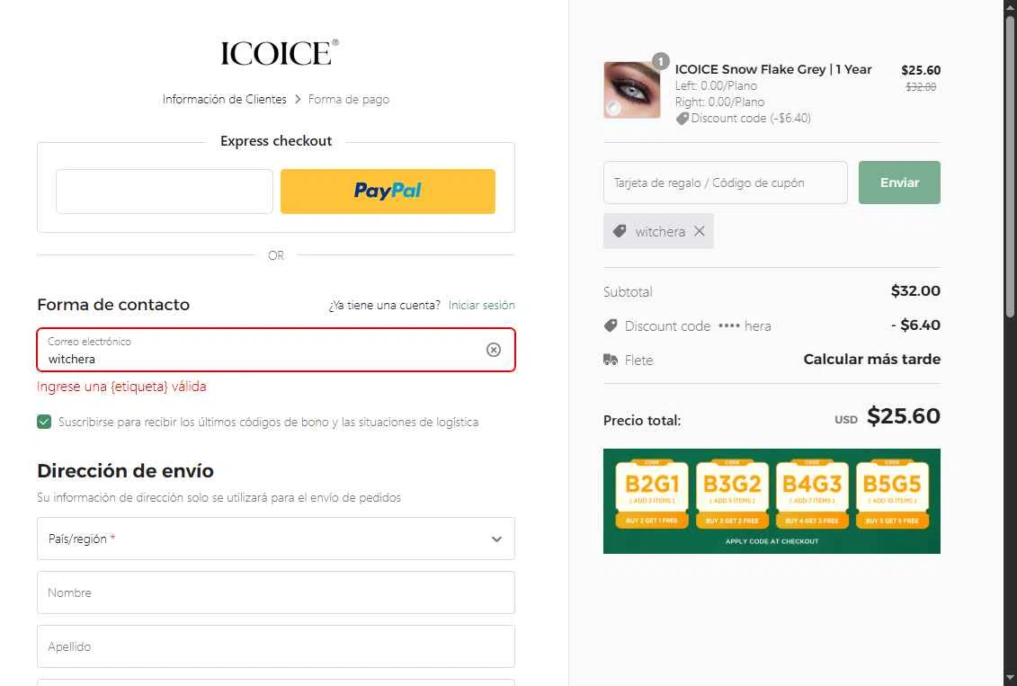 ICOICE checkout page showing ICOICE coupon code box | Screenshot taken by SimplyCodes community member on Jan 26, 2026