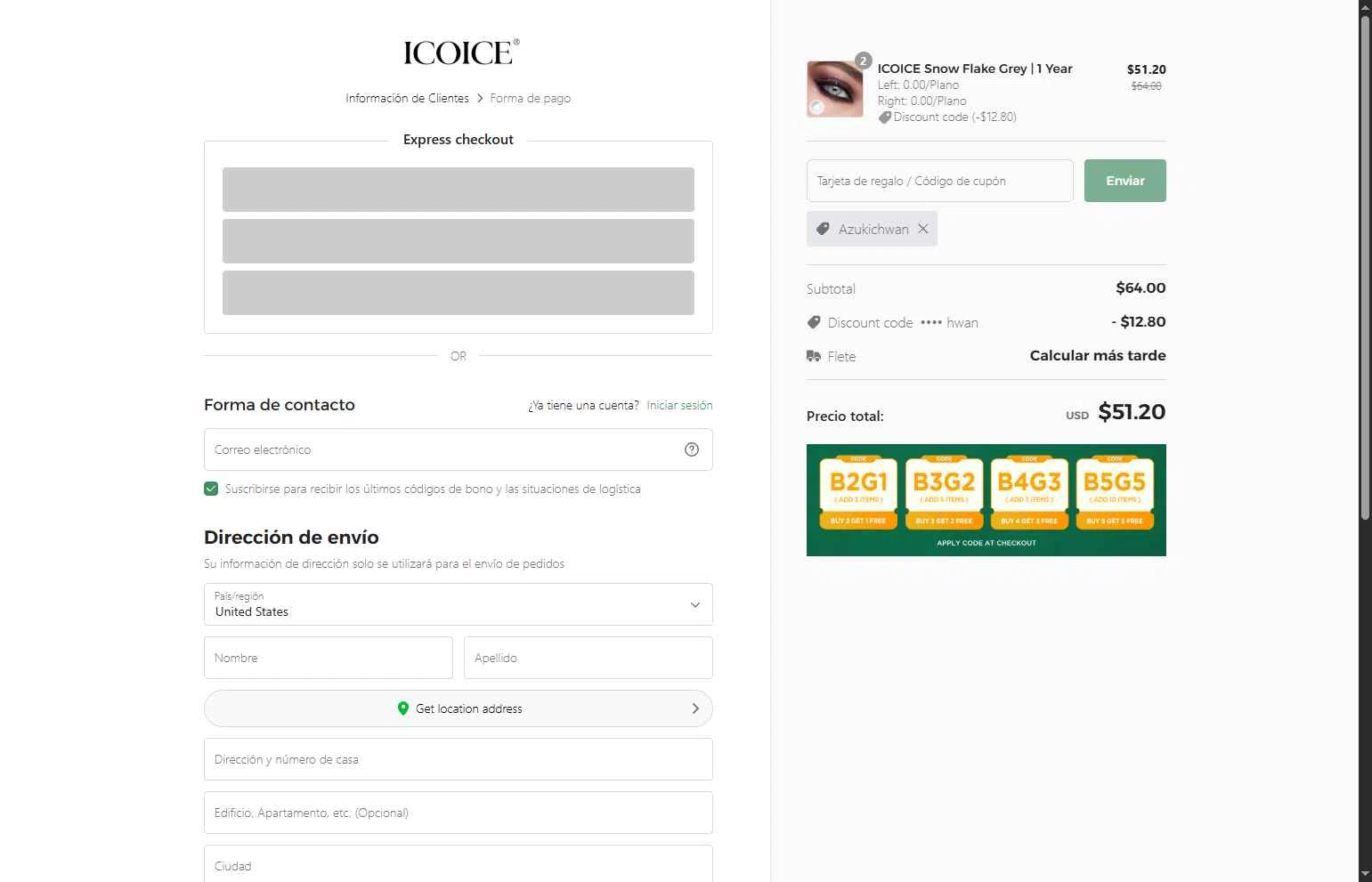 ICOICE checkout page showing ICOICE coupon code box | Screenshot taken by SimplyCodes community member on Feb 2, 2026