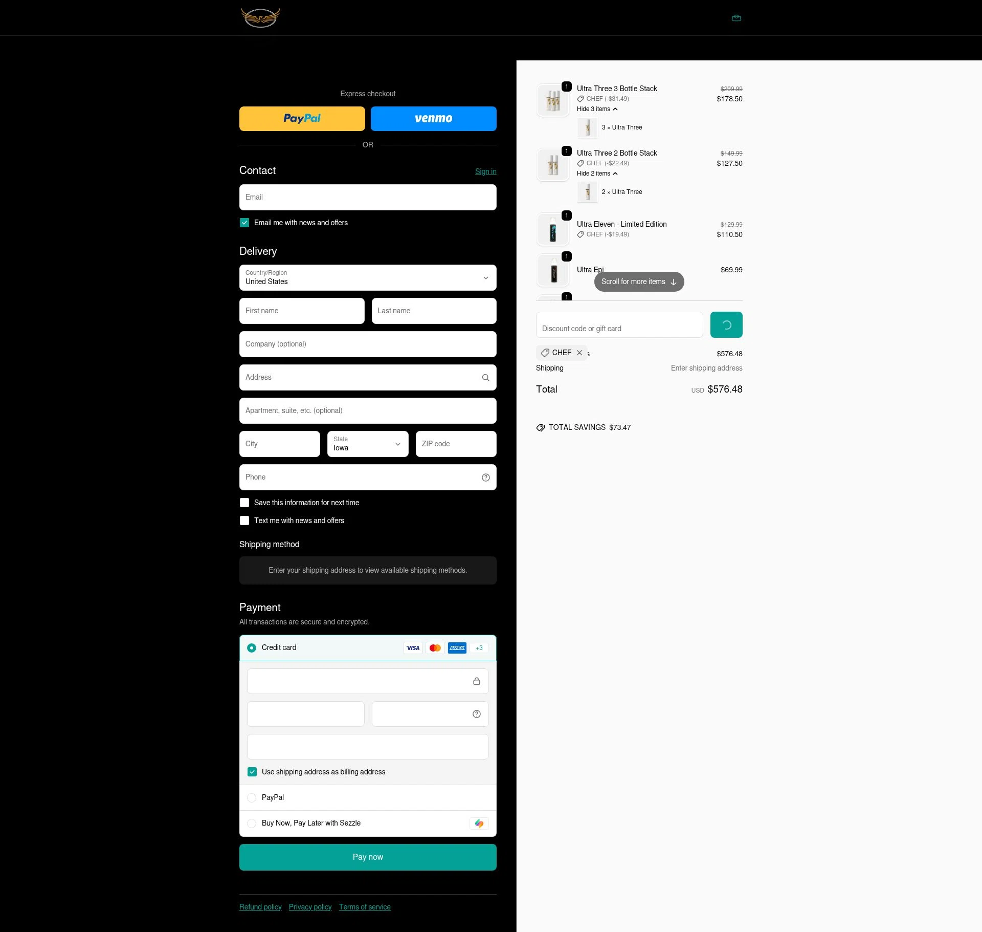 Iconic Formulations checkout page showing Iconic Formulations promo code box | Screenshot taken by SimplyCodes community member on Jan 6, 2026