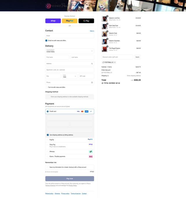 Iconic Paw checkout page showing Iconic Paw discount code box | Screenshot taken by SimplyCodes community member on Sep 12, 2025