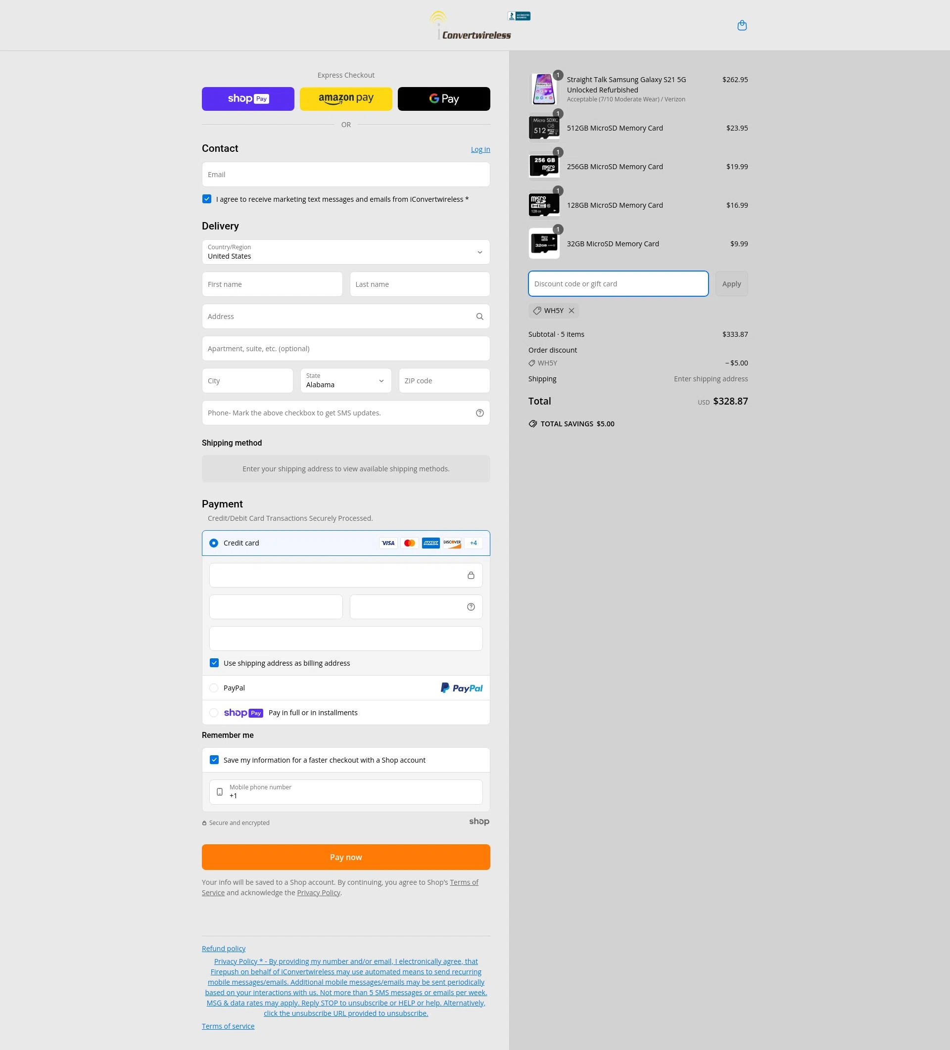 iConvertwireless checkout page showing iConvertwireless promo code box | Screenshot taken by SimplyCodes community member on May 14, 2025