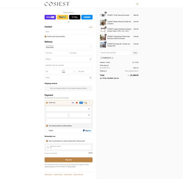 Cosiest checkout page showing Cosiest discount code box | Screenshot taken by SimplyCodes community member on Jul 19, 2025