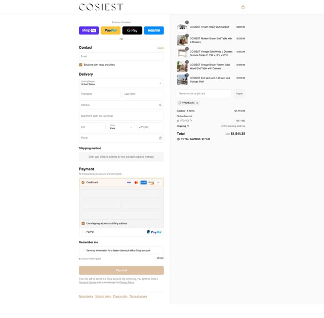 Cosiest checkout page showing Cosiest discount code box | Screenshot taken by SimplyCodes community member on Jul 19, 2025