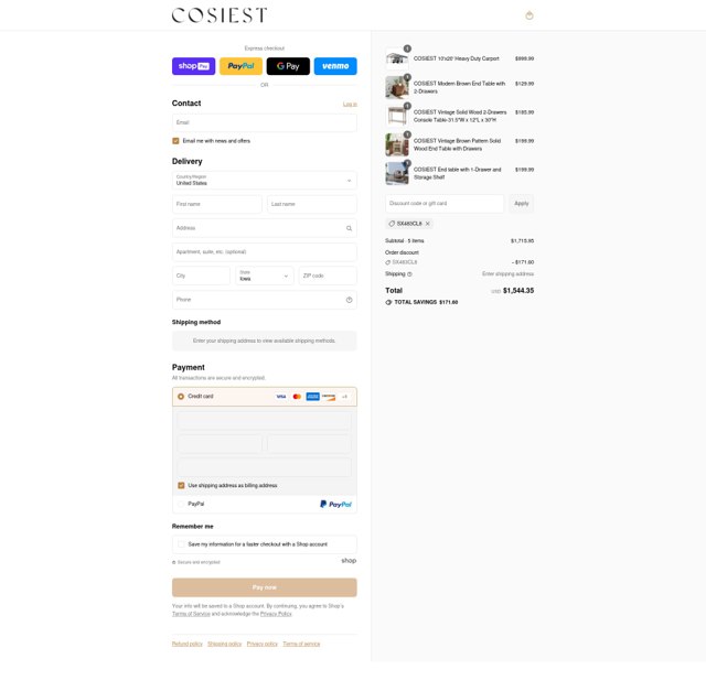 Cosiest checkout page showing Cosiest discount code box | Screenshot taken by SimplyCodes community member on Jul 14, 2025
