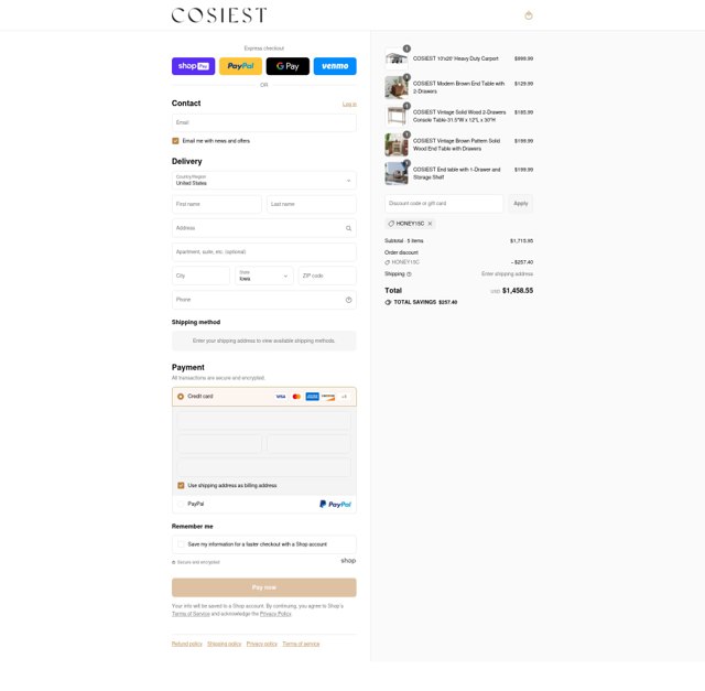 Cosiest checkout page showing Cosiest discount code box | Screenshot taken by SimplyCodes community member on Jul 19, 2025