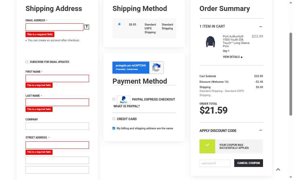 Ideal Uniform checkout page showing Ideal Uniform discount code box | Screenshot taken by SimplyCodes community member on Aug 30, 2025