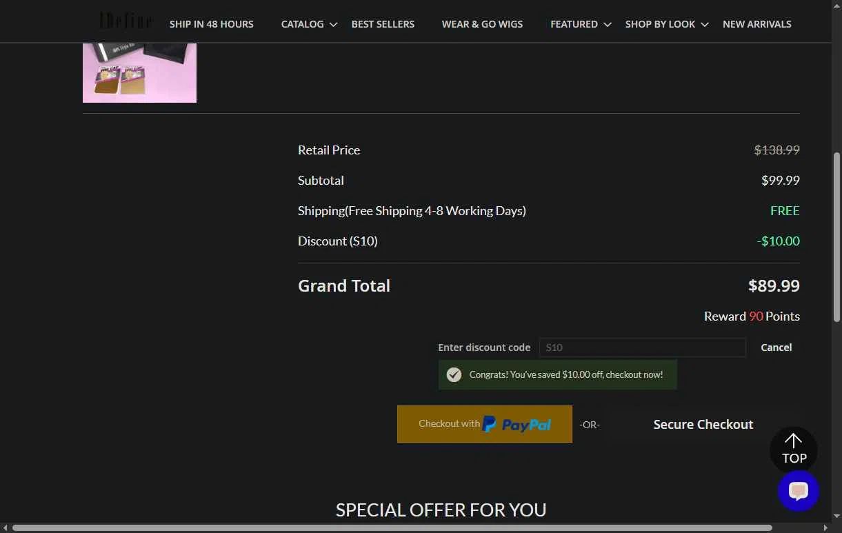 IDefine checkout page showing IDefine promo code box | Screenshot taken by SimplyCodes community member on Jan 5, 2026
