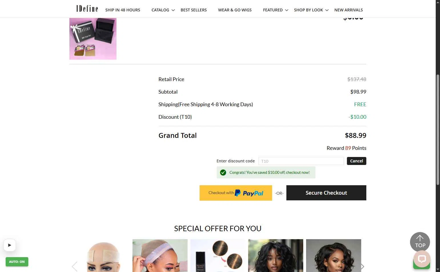 IDefine checkout page showing IDefine promo code box | Screenshot taken by SimplyCodes community member on Jan 9, 2026