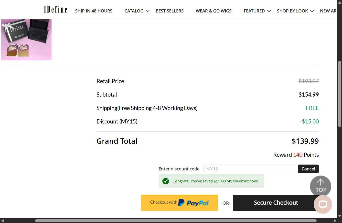 IDefine checkout page showing IDefine promo code box | Screenshot taken by SimplyCodes community member on Dec 31, 2025