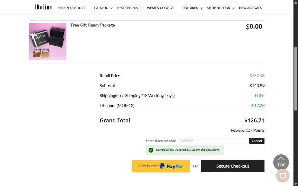 IDefine checkout page showing IDefine promo code box | Screenshot taken by SimplyCodes community member on Jan 5, 2026