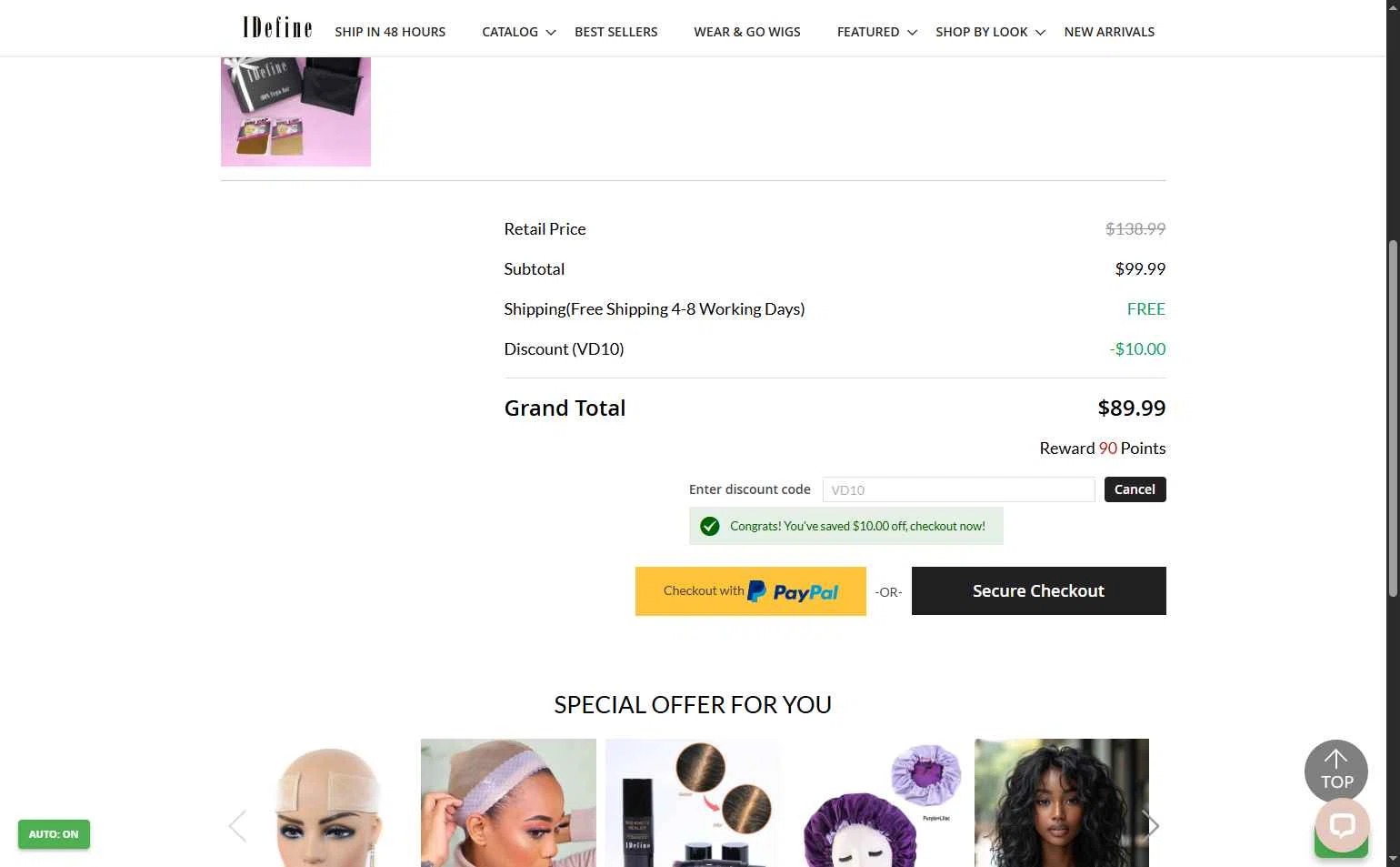 IDefine checkout page showing IDefine promo code box | Screenshot taken by SimplyCodes community member on Dec 22, 2025