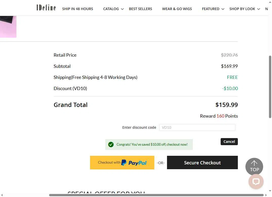 IDefine checkout page showing IDefine promo code box | Screenshot taken by SimplyCodes community member on Dec 22, 2025