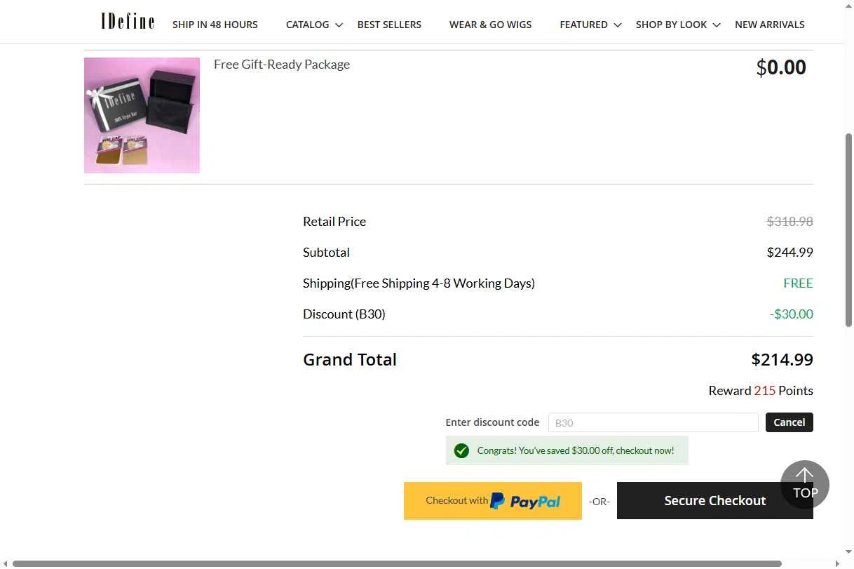 IDefine checkout page showing IDefine promo code box | Screenshot taken by SimplyCodes community member on Jan 9, 2026