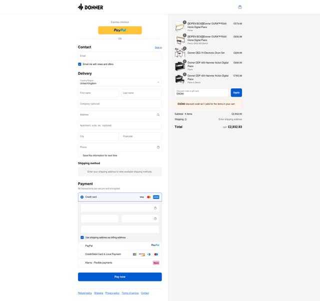 Donner checkout page showing Donner discount code box | Screenshot taken by SimplyCodes community member on Sep 15, 2025