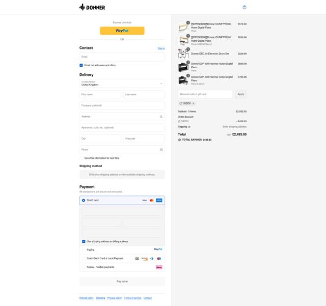 Donner checkout page showing Donner discount code box | Screenshot taken by SimplyCodes community member on Sep 15, 2025