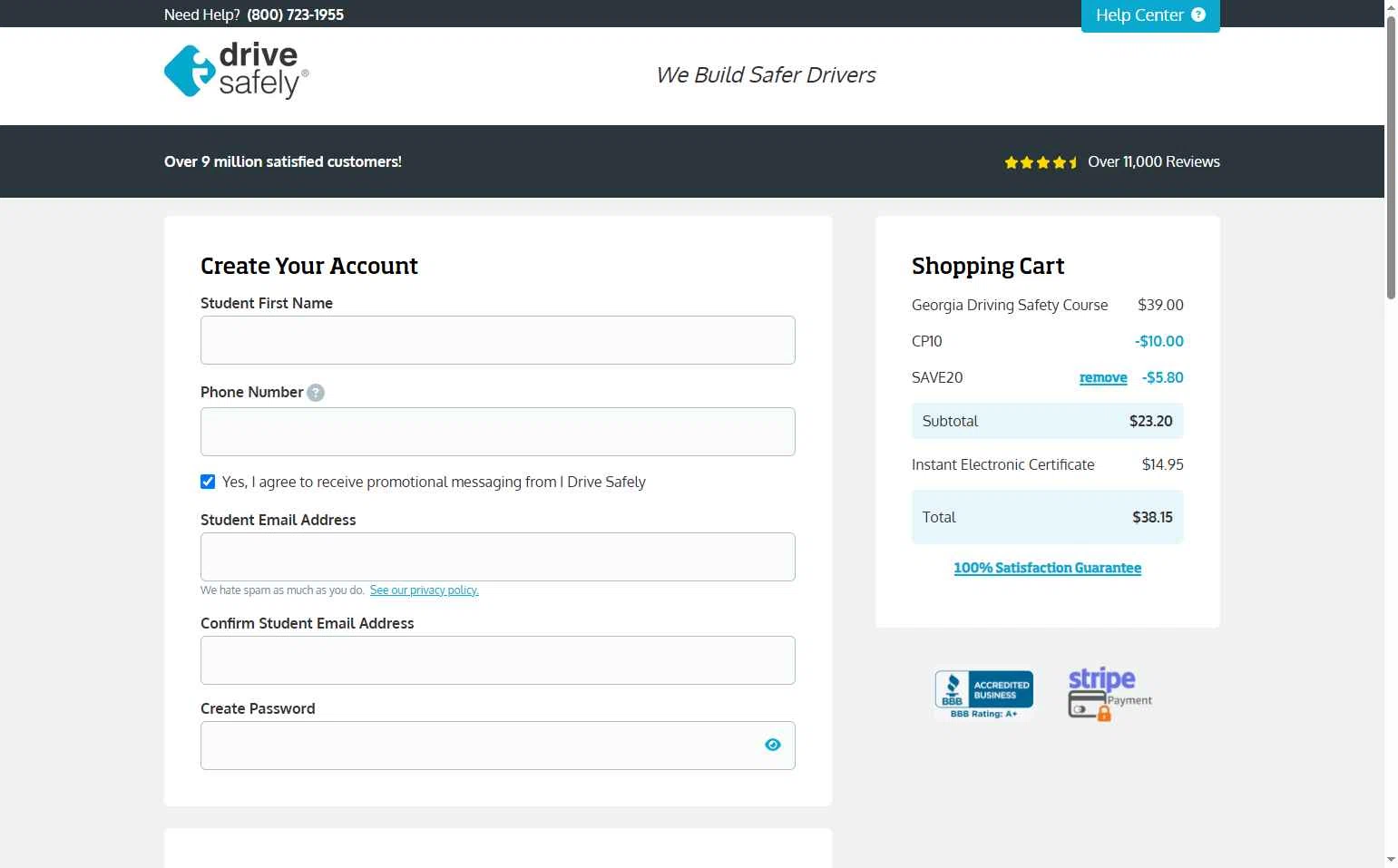 I Drive Safely checkout page showing I Drive Safely promo code box | Screenshot taken by SimplyCodes community member on Dec 8, 2025