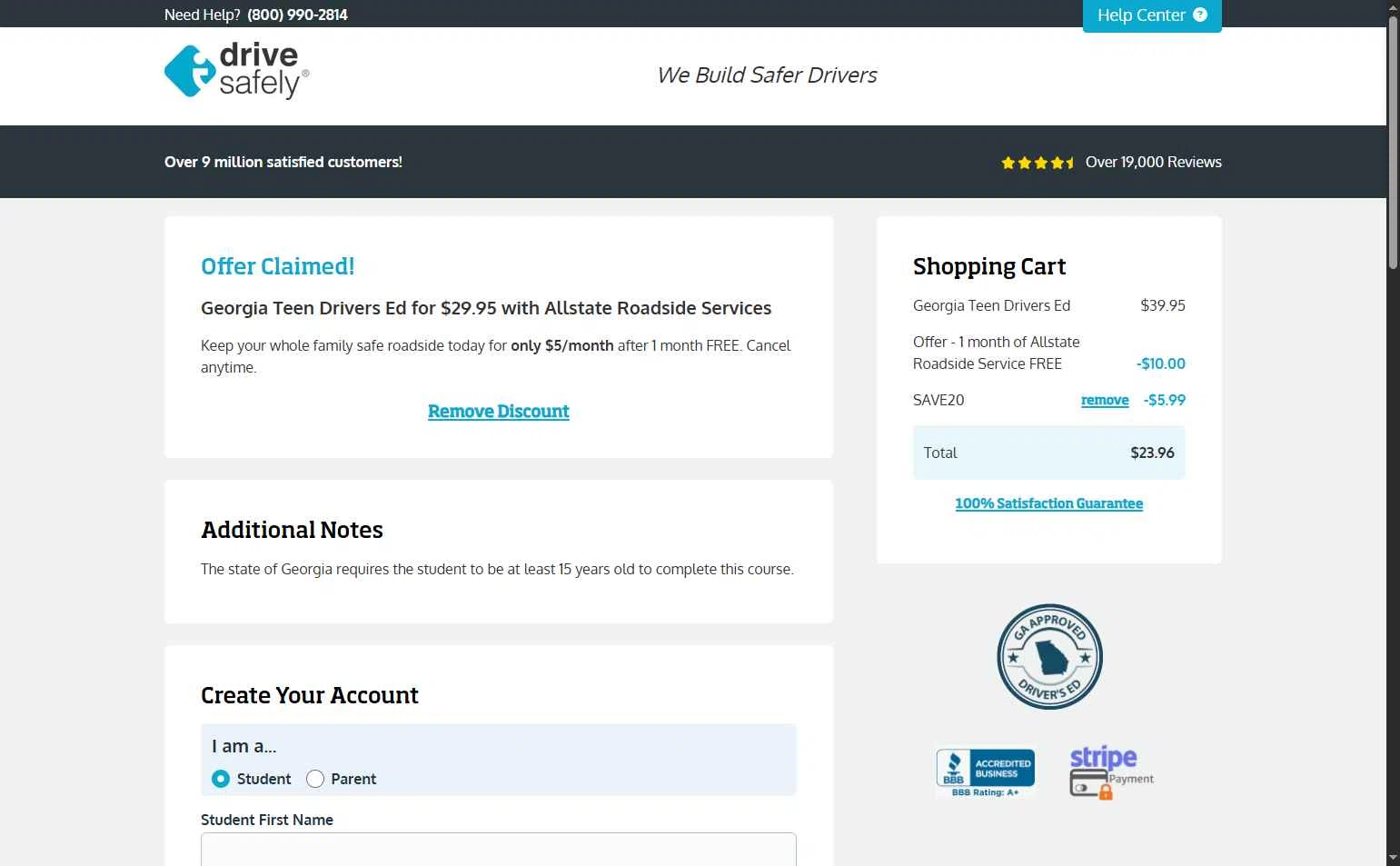 I Drive Safely checkout page showing I Drive Safely promo code box | Screenshot taken by SimplyCodes community member on Dec 19, 2025