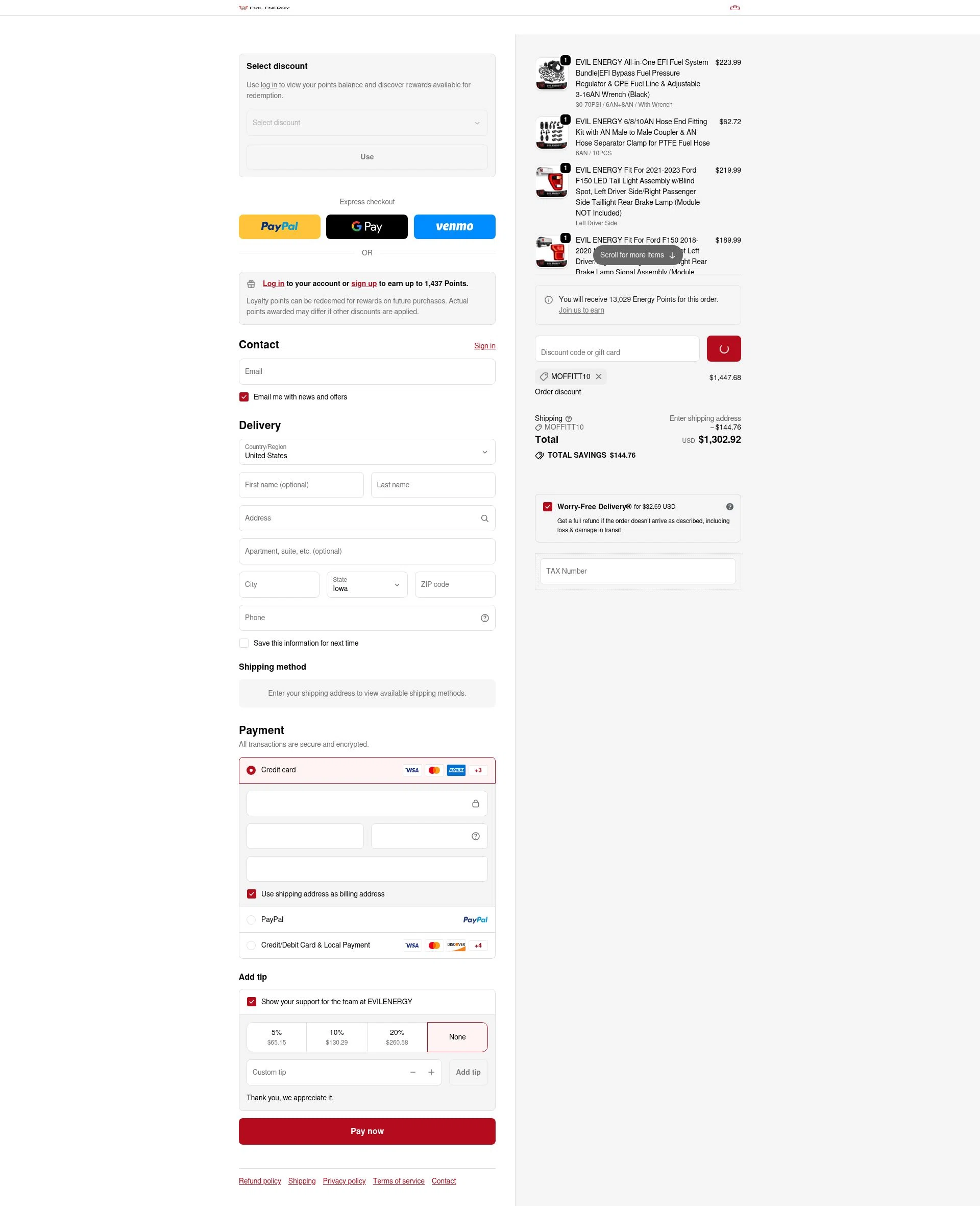 EVIL ENERGY checkout page showing EVIL ENERGY discount code box | Screenshot taken by SimplyCodes community member on Jan 14, 2026