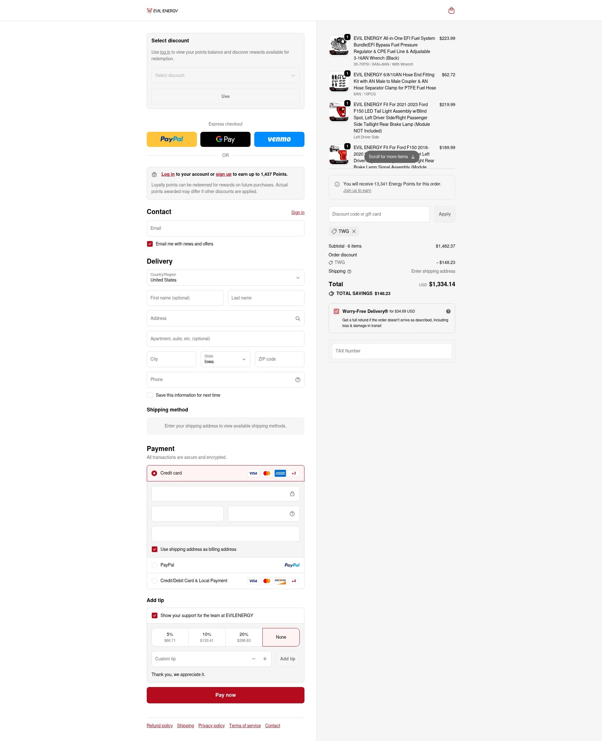 EVIL ENERGY checkout page showing EVIL ENERGY discount code box | Screenshot taken by SimplyCodes community member on Jan 14, 2026