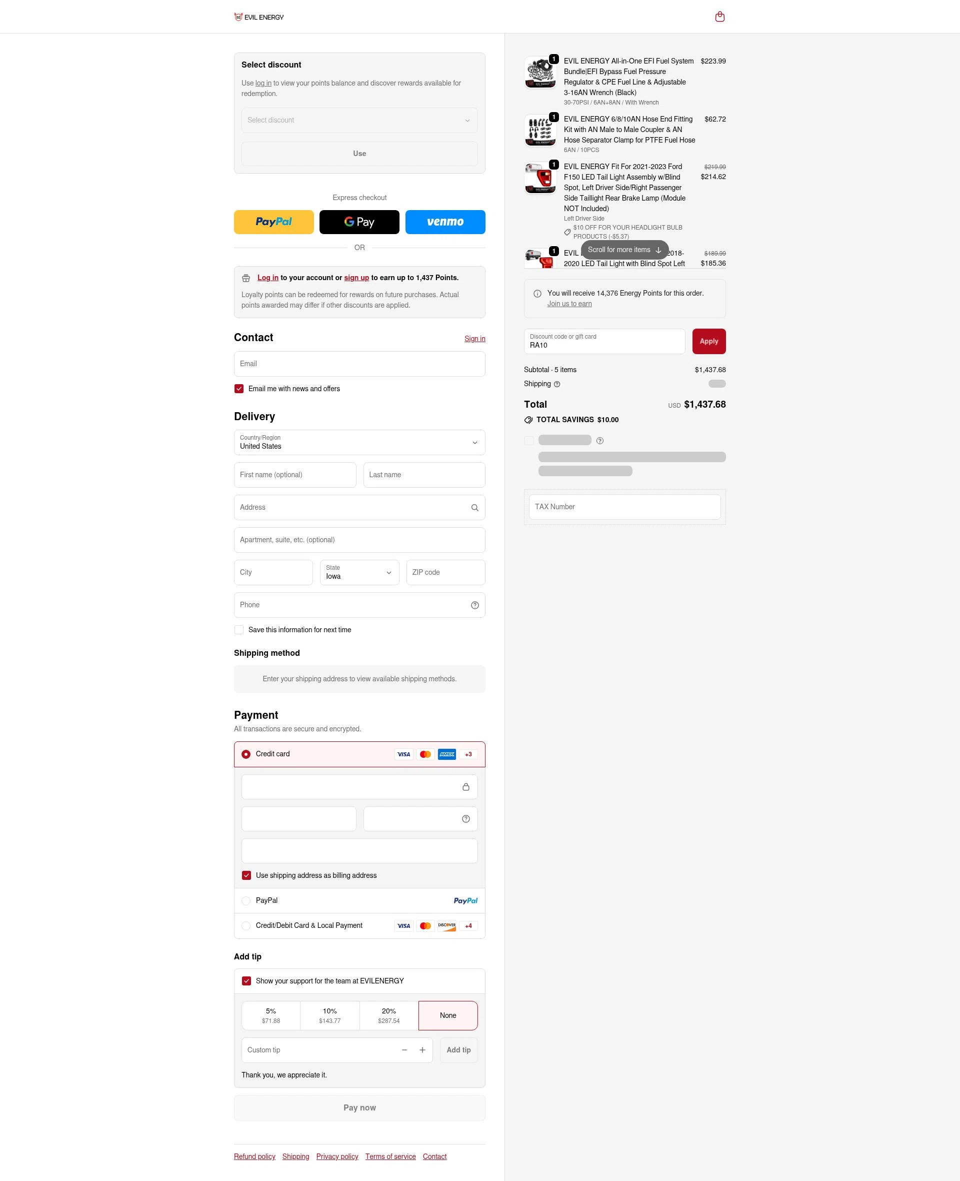 EVIL ENERGY checkout page showing EVIL ENERGY discount code box | Screenshot taken by SimplyCodes community member on Jan 14, 2026