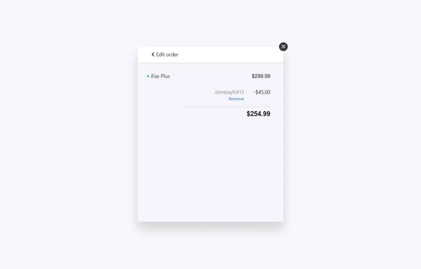 I Fax App checkout page showing I Fax App promo code box | Screenshot taken by SimplyCodes community member on Dec 2, 2025