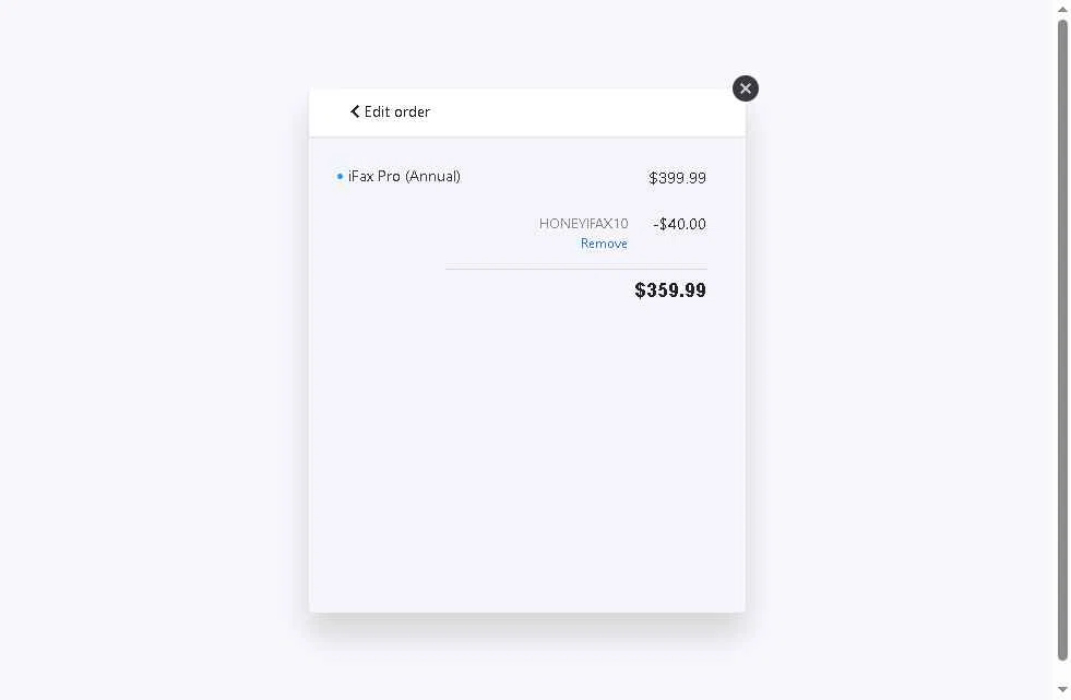 I Fax App checkout page showing I Fax App promo code box | Screenshot taken by SimplyCodes community member on Aug 3, 2025