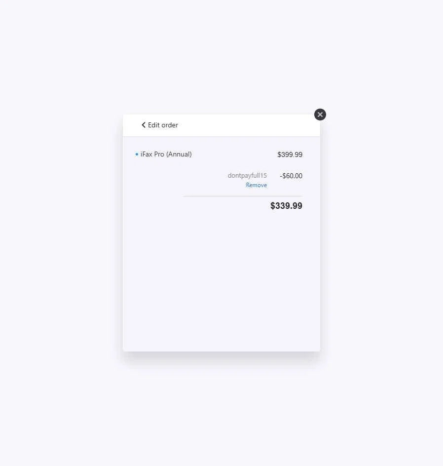 I Fax App checkout page showing I Fax App promo code box | Screenshot taken by SimplyCodes community member on Dec 31, 2025