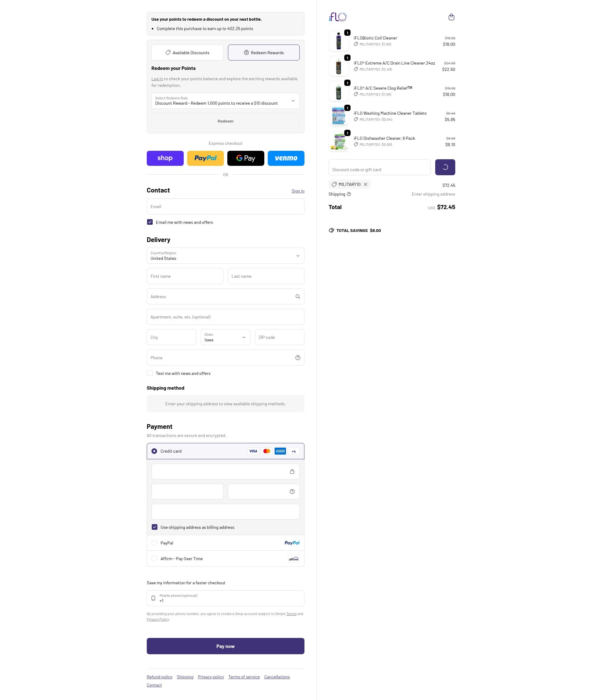 iFLO checkout page showing iFLO discount code box | Screenshot taken by SimplyCodes community member on Feb 6, 2026