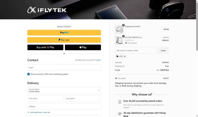 iFLYTEK checkout page showing iFLYTEK coupon code box | Screenshot taken by SimplyCodes community member on Sep 11, 2025
